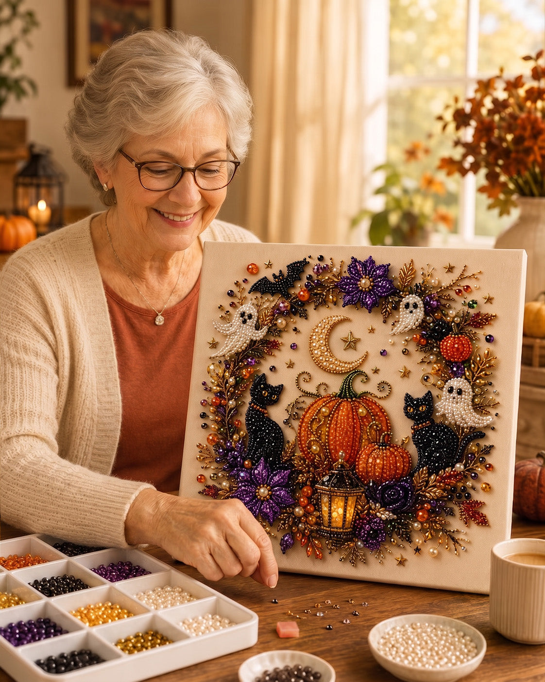 💥 Last Day 49% OFF – 👻✨ Halloween Pearl Art DIY Kit – Turn Tiny Pearls into Spooky-Cute Magic