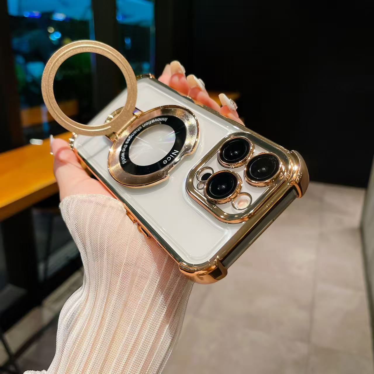 🔥🌟Glitter Shockproof Stand Phone Case - Four Corners Air Cushion Anti-fall Case for iPhone with Invisible Ring Stand