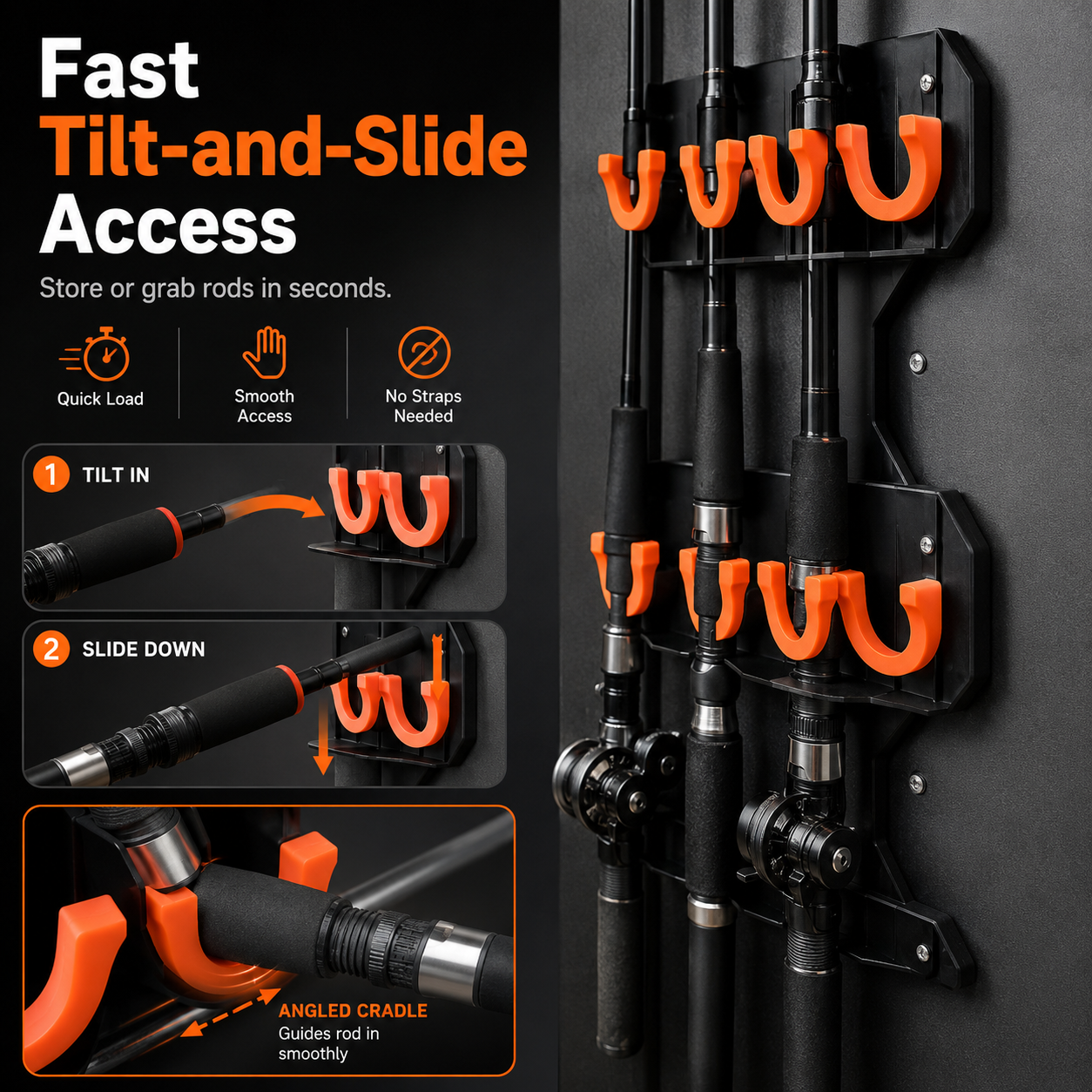 Heavy-Duty 10-Rod Garage Fishing Pole Holder – Wall & Ceiling Mount Organizer