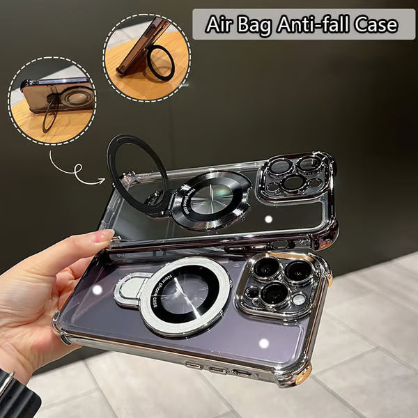 🔥🌟Glitter Shockproof Stand Phone Case - Four Corners Air Cushion Anti-fall Case for iPhone with Invisible Ring Stand