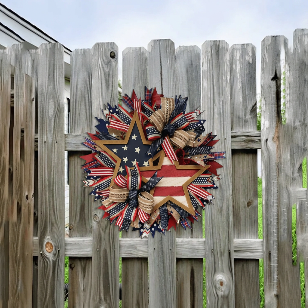 🔥Flash Sale-60% Off🔥250th Anniversary Patriotic Wreath Red White Blue Front Door Decoration