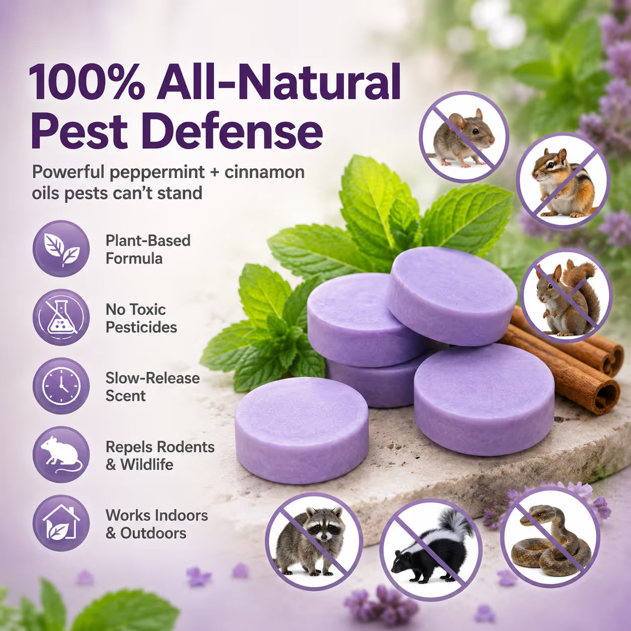 ✅ 10,000+ Happy Customers 🐭 All-Natural Peppermint & Cinnamon Pest & Rodent Repellent Pucks 🕷
