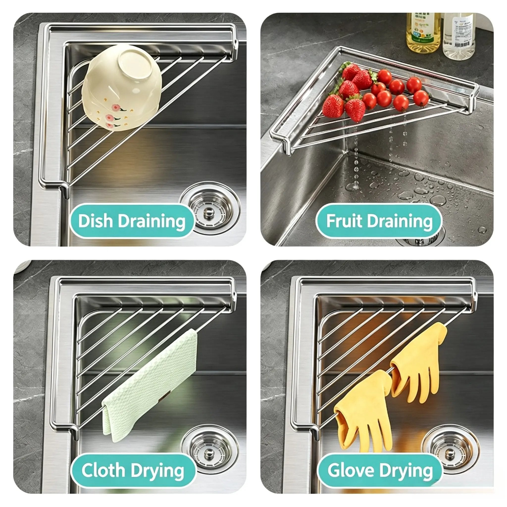 Corner Sink Draining Rack: Space-Saving & Quick-Dry Ventilation