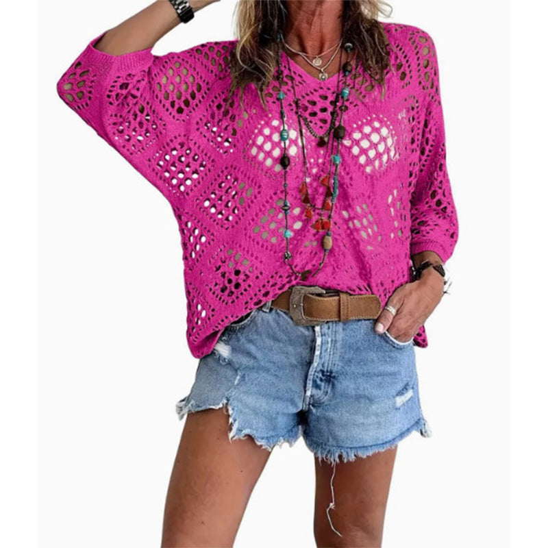 Handmade Crochet V - Neck Boho Top l Apricot Summer Essential