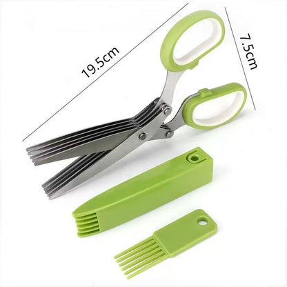 ✂️🌿5-Blade Stainless Steel Herb Scissors with Cleaning Brush & Protective Cover