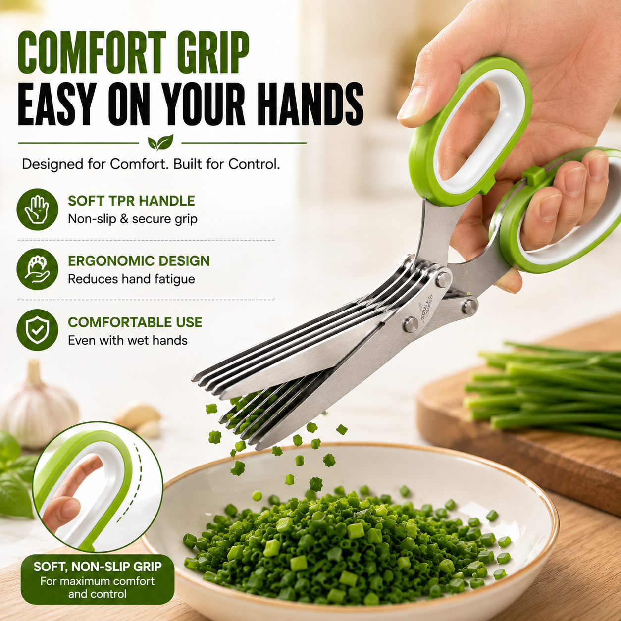 ✂️🌿5-Blade Stainless Steel Herb Scissors with Cleaning Brush & Protective Cover