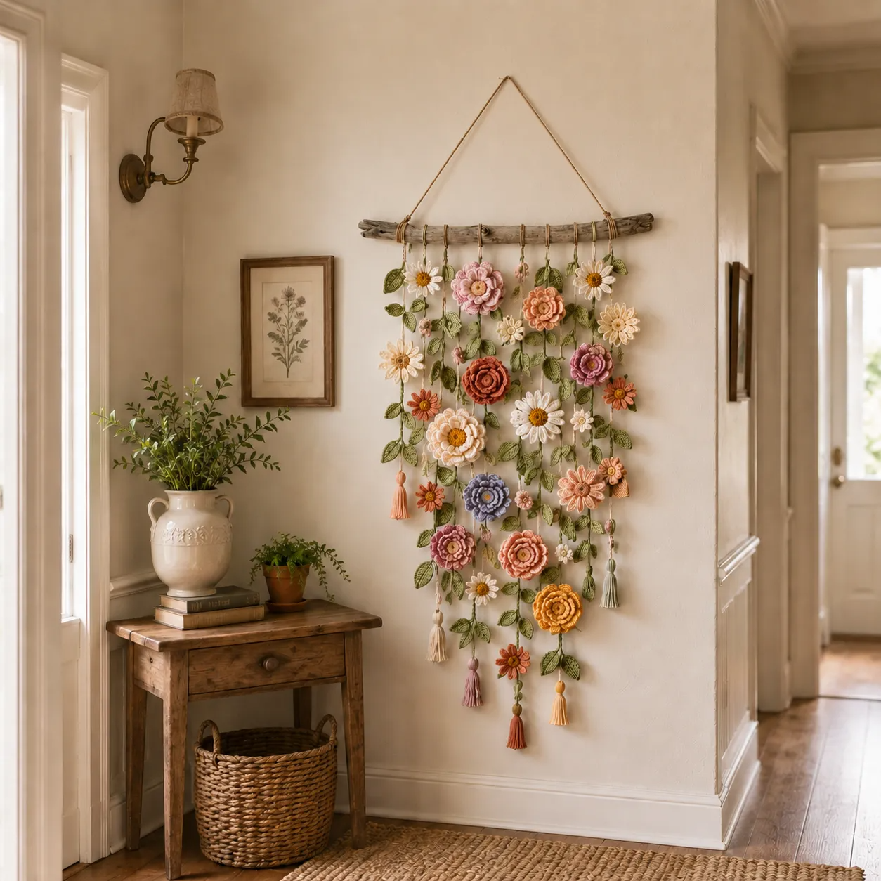 Boho Crochet Flower Wall Hanging Decor