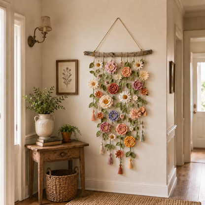 Boho Crochet Flower Wall Hanging Decor