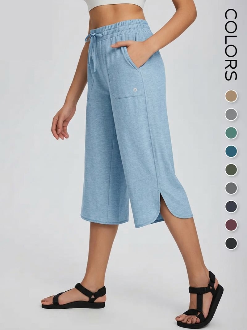👖 Women's Wide Leg Yoga Capris – High Waisted with Pockets, Quick Dry, Lightweight, UPF 50+ Sun Protection – Loose Comfy for Hiking, Gym, Travel & Outdoor Workout ☀️