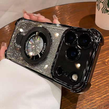 🔥🌟Glitter Shockproof Stand Phone Case - Four Corners Air Cushion Anti-fall Case for iPhone with Invisible Ring Stand