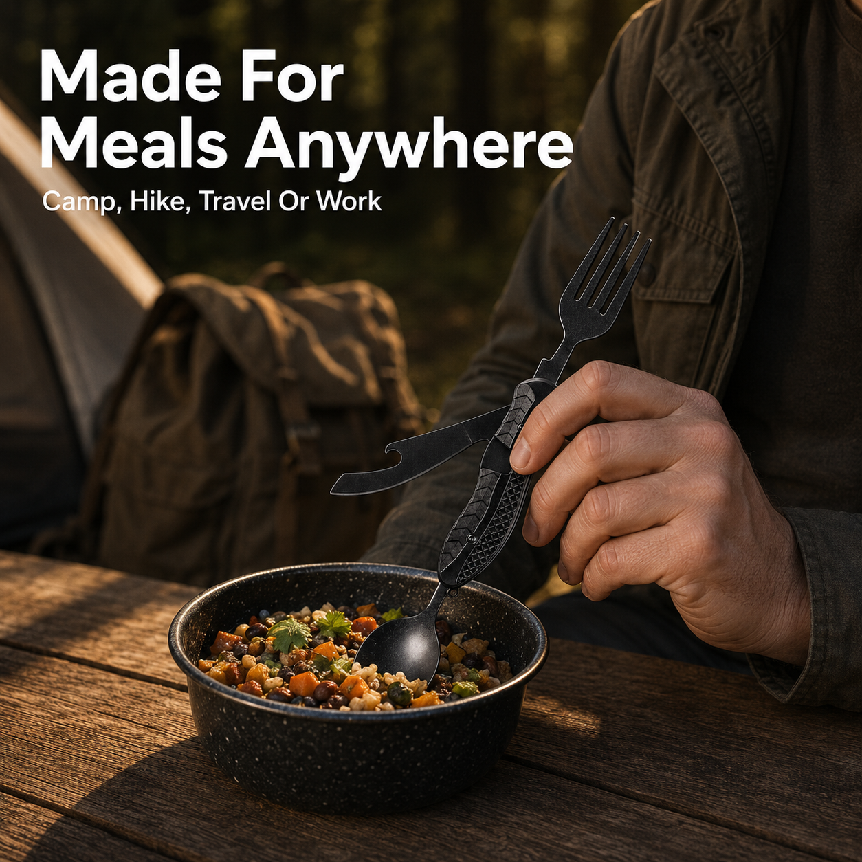 🏕️ 3-in-1 Folding Camping Utensil – Compact Fork, Spoon & Knife