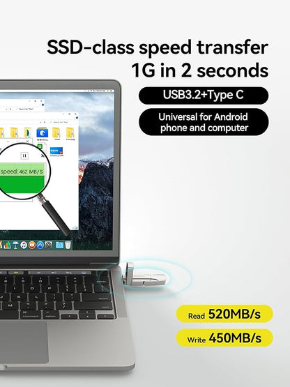 MOVESPEED 520MB/s Read/Write High Speed 128GB/16TB USB 3.2/Type C Solid State Flash Drive