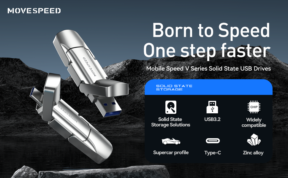 MOVESPEED 520MB/s Read/Write High Speed 128GB/16TB USB 3.2/Type C Solid State Flash Drive