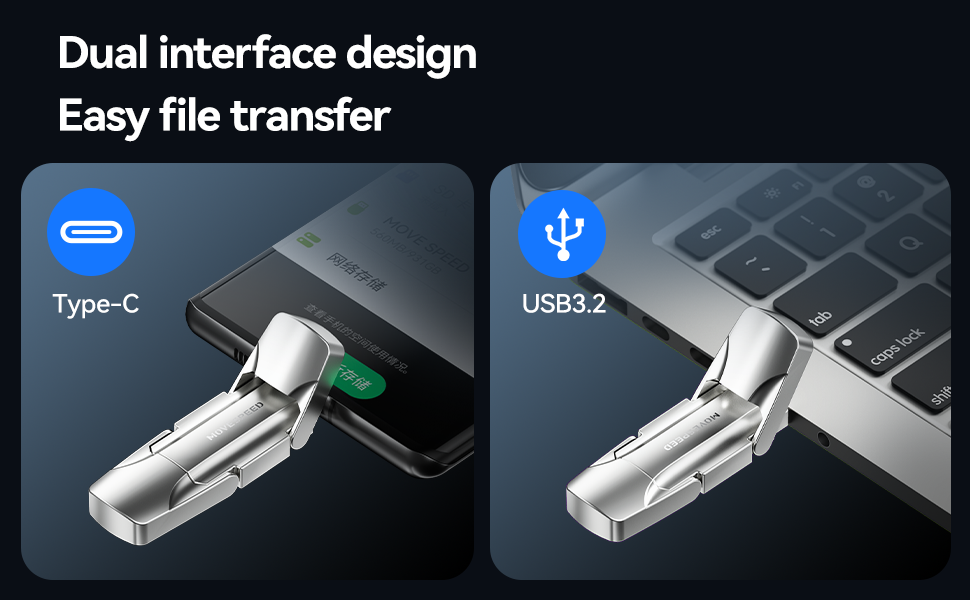 MOVESPEED 520MB/s Read/Write High Speed 128GB/16TB USB 3.2/Type C Solid State Flash Drive