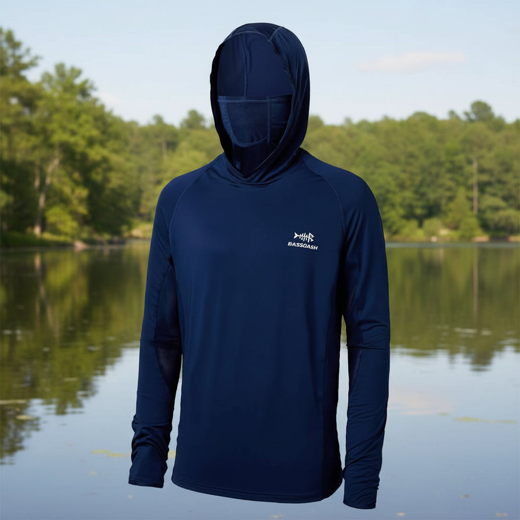 🌞 UPF 50+ Men’s Long Sleeve Fishing Shirt with Mask UV Neck Gaiter Hoodie