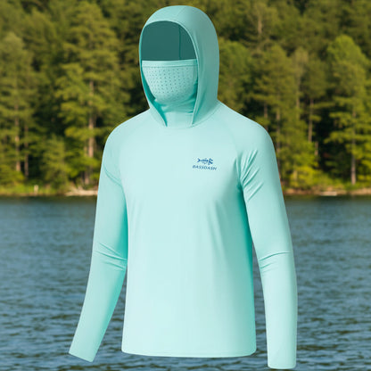 🌞 UPF 50+ Men’s Long Sleeve Fishing Shirt with Mask UV Neck Gaiter Hoodie