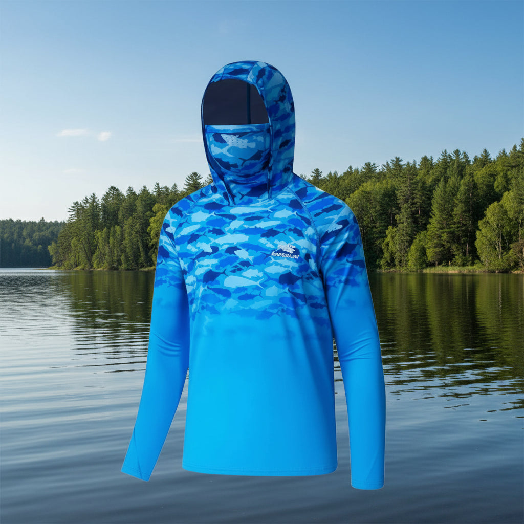 🌞 UPF 50+ Men’s Long Sleeve Fishing Shirt with Mask UV Neck Gaiter Hoodie