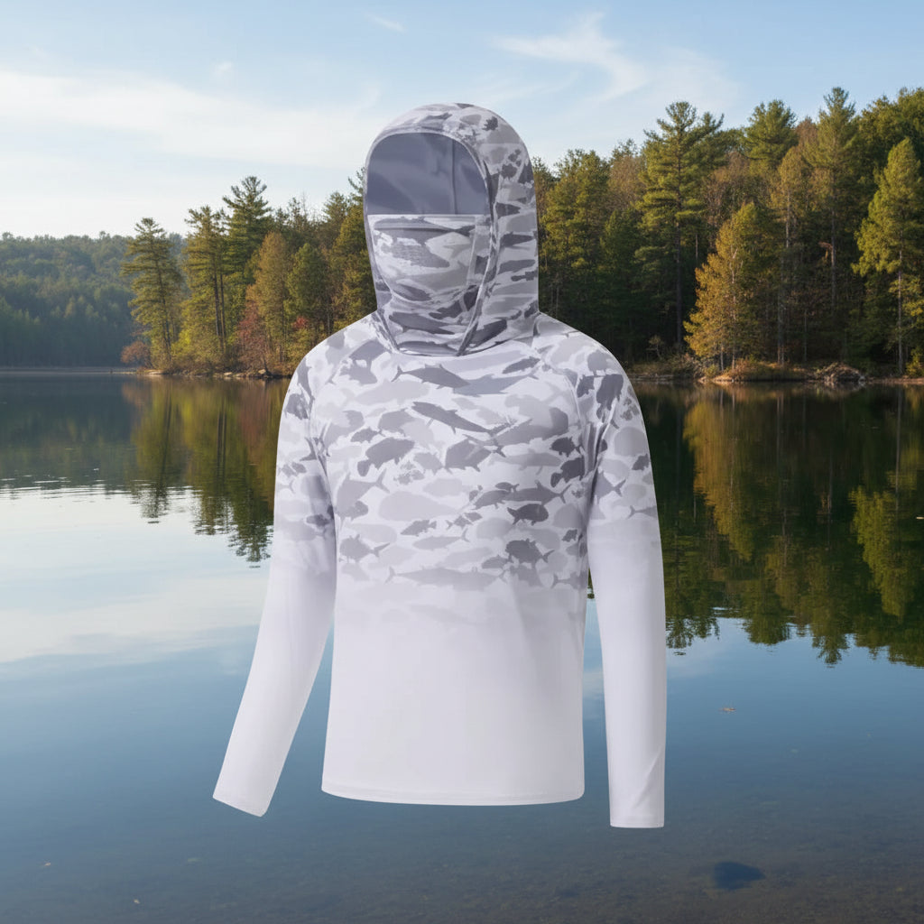 🌞 UPF 50+ Men’s Long Sleeve Fishing Shirt with Mask UV Neck Gaiter Hoodie