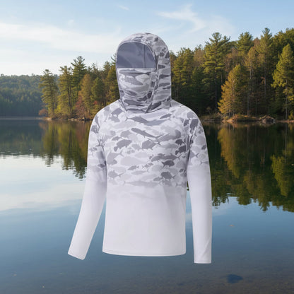 🌞 UPF 50+ Men’s Long Sleeve Fishing Shirt with Mask UV Neck Gaiter Hoodie