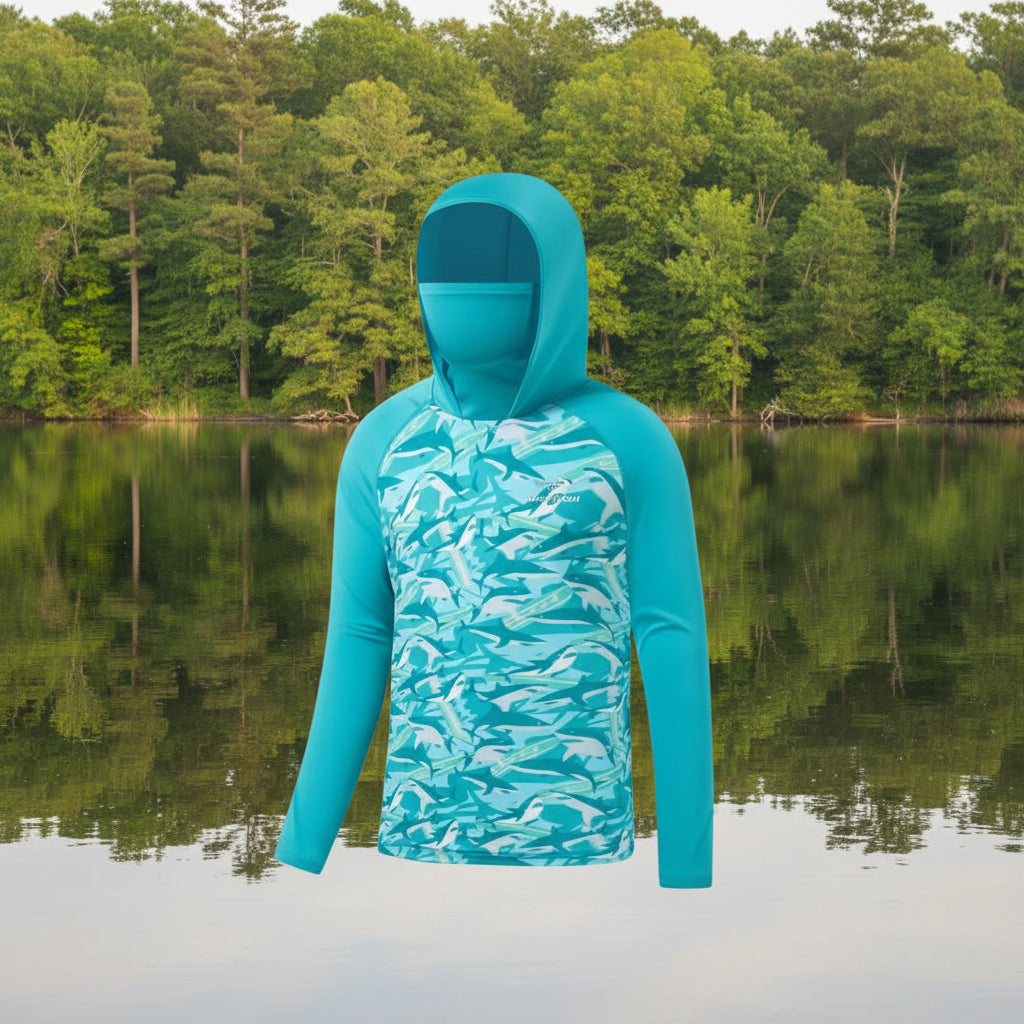 🌞 UPF 50+ Men’s Long Sleeve Fishing Shirt with Mask UV Neck Gaiter Hoodie