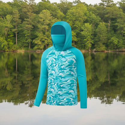 🌞 UPF 50+ Men’s Long Sleeve Fishing Shirt with Mask UV Neck Gaiter Hoodie