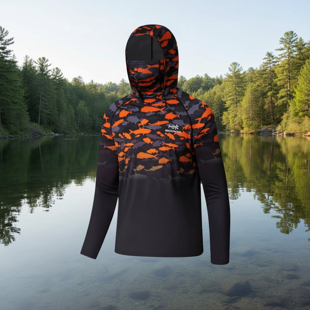 🌞 UPF 50+ Men’s Long Sleeve Fishing Shirt with Mask UV Neck Gaiter Hoodie