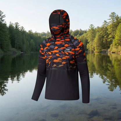 🌞 UPF 50+ Men’s Long Sleeve Fishing Shirt with Mask UV Neck Gaiter Hoodie