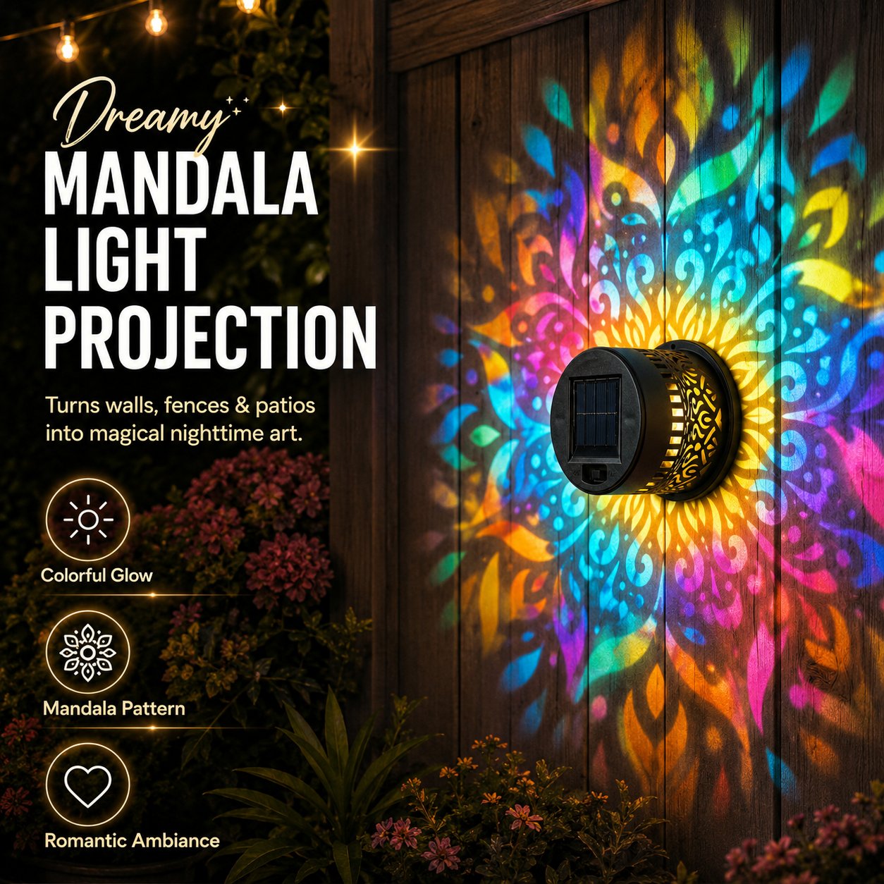 🌌Solar Mandala Wall Light | Outdoor Garden Fence Projector Lamp 🪐