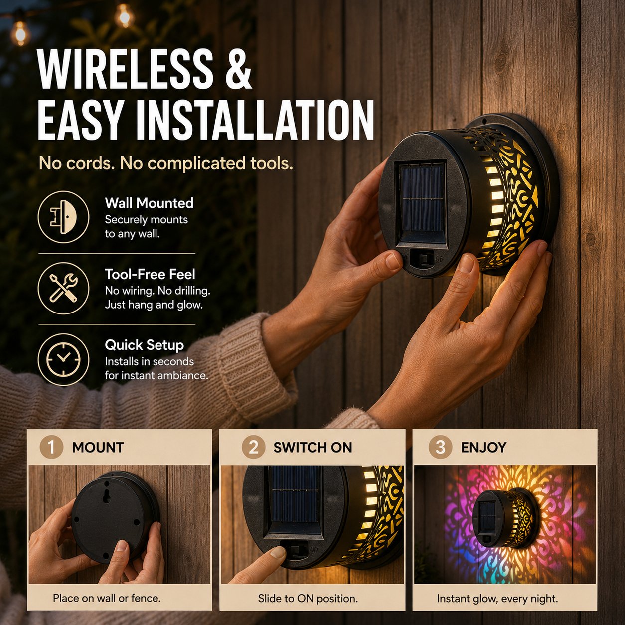 🌌Solar Mandala Wall Light | Outdoor Garden Fence Projector Lamp 🪐