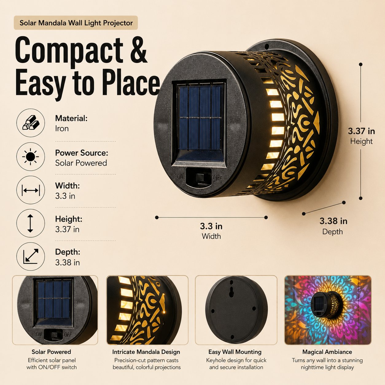 🌌Solar Mandala Wall Light | Outdoor Garden Fence Projector Lamp 🪐