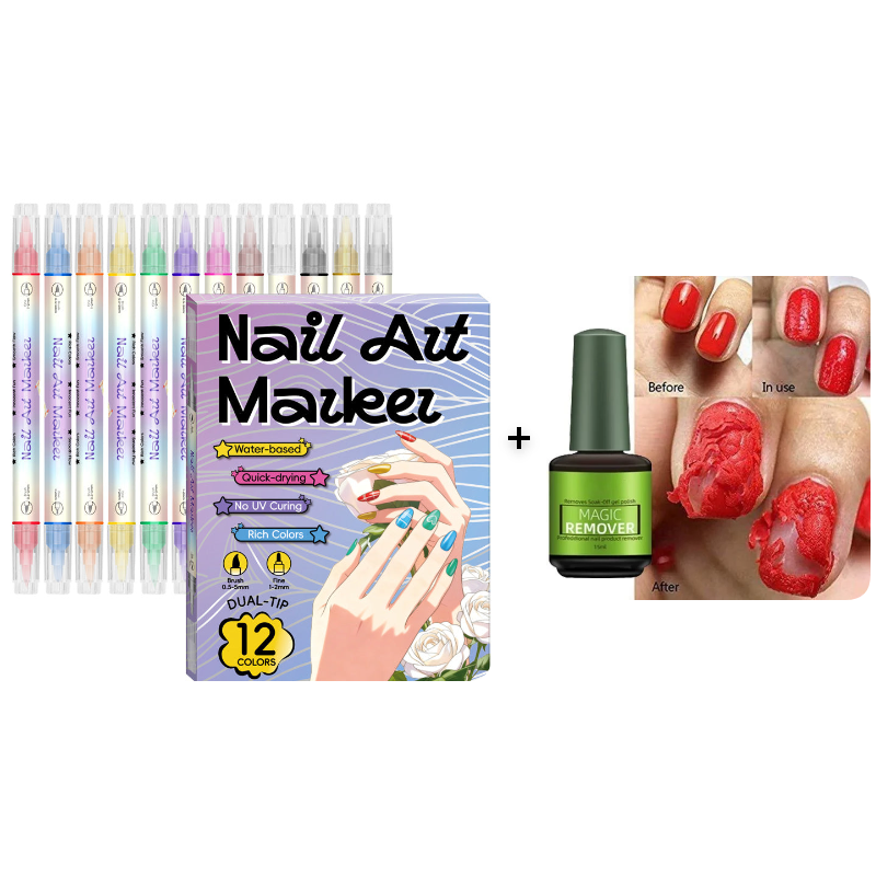 🎨Last Day 50% OFF💞50K+ SOLD!✨Dual-Tip Nail Art Marker Pen Set Quick‑dry, no UV lamp. Fine & brush tips. 12/24 vibrant colors. Easy DIY at home. No smudges, just art! 💅🖌️