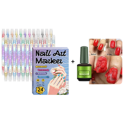 🎨Last Day 50% OFF💞50K+ SOLD!✨Dual-Tip Nail Art Marker Pen Set Quick‑dry, no UV lamp. Fine & brush tips. 12/24 vibrant colors. Easy DIY at home. No smudges, just art! 💅🖌️