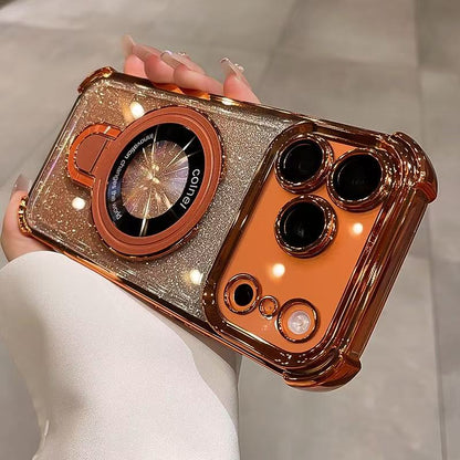 🔥🌟Glitter Shockproof Stand Phone Case - Four Corners Air Cushion Anti-fall Case for iPhone with Invisible Ring Stand
