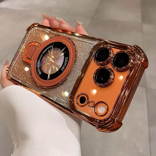 🔥🌟Glitter Shockproof Stand Phone Case - Four Corners Air Cushion Anti-fall Case for iPhone with Invisible Ring Stand