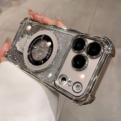 🔥🌟Glitter Shockproof Stand Phone Case - Four Corners Air Cushion Anti-fall Case for iPhone with Invisible Ring Stand