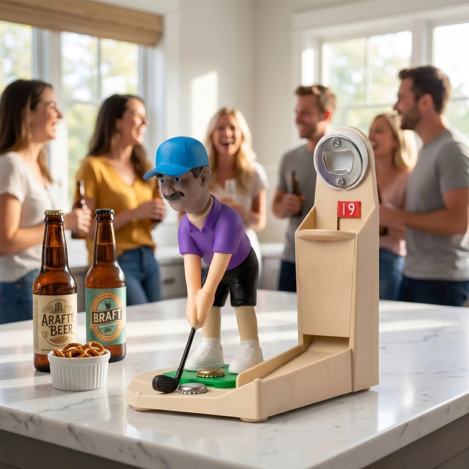 ⛳Golf Bottle Opener with Mini Golfer Game, Fun Beer Bottle Cap Launcher & Collector